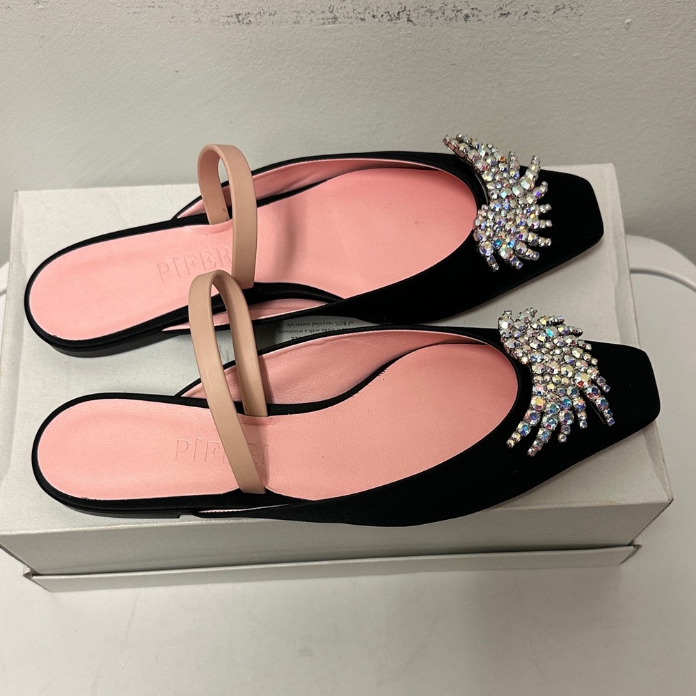 Piferi Drizella Crystal Embellished Slingback Flat,Satin Square Toe Rhinestone - Picture 13 of 16